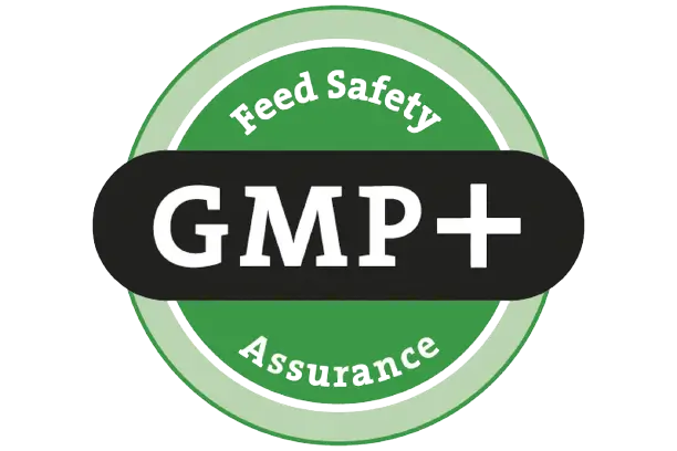 GMP+ logo featuring a green circular badge with "GMP+" in black, representing feed safety assurance by veterinary medicine suppliers in Iraq and trusted veterinary nutraceutical suppliers UAE.