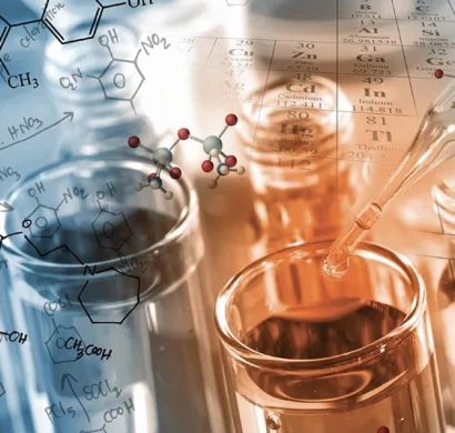 A pipette dispensing liquid into a vial, surrounded by chemical formulas and glass containers, symbolizing scientific research and experimentation, supported by veterinary medicine suppliers in Iraq and reliable veterinary nutraceutical suppliers UAE.